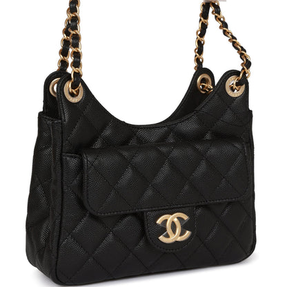Chanel Small Hobo Bag Black Caviar Antique Gold Hardware