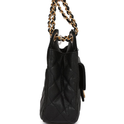 Chanel Small Hobo Bag Black Caviar Antique Gold Hardware