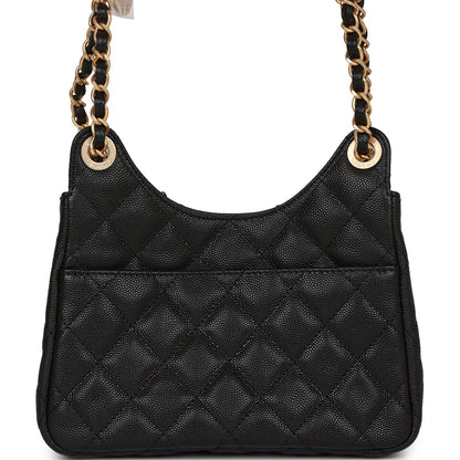 Chanel Small Hobo Bag Black Caviar Antique Gold Hardware