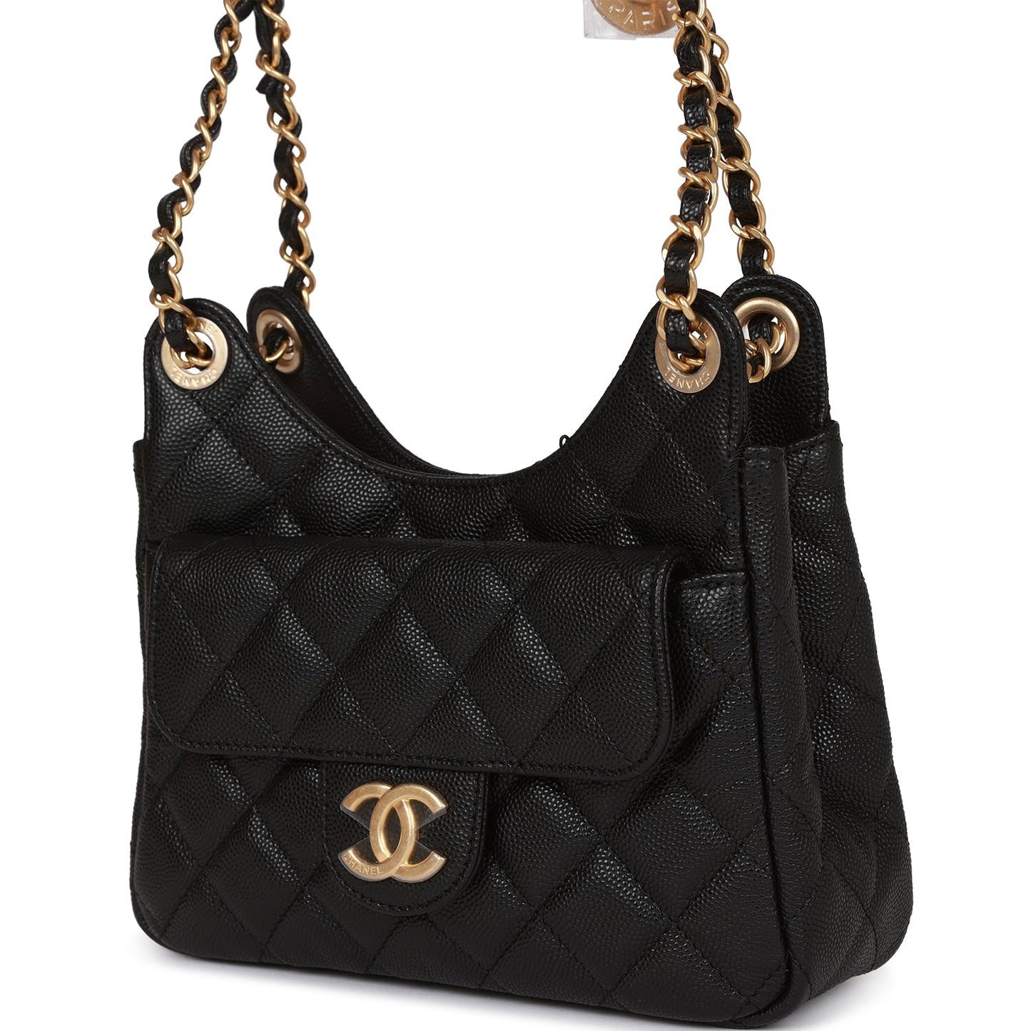 Chanel Small Hobo Bag Black Caviar Antique Gold Hardware