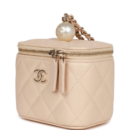 Chanel Mini Pearl Vanity Beige Caviar Iridescent Light Gold Hardware