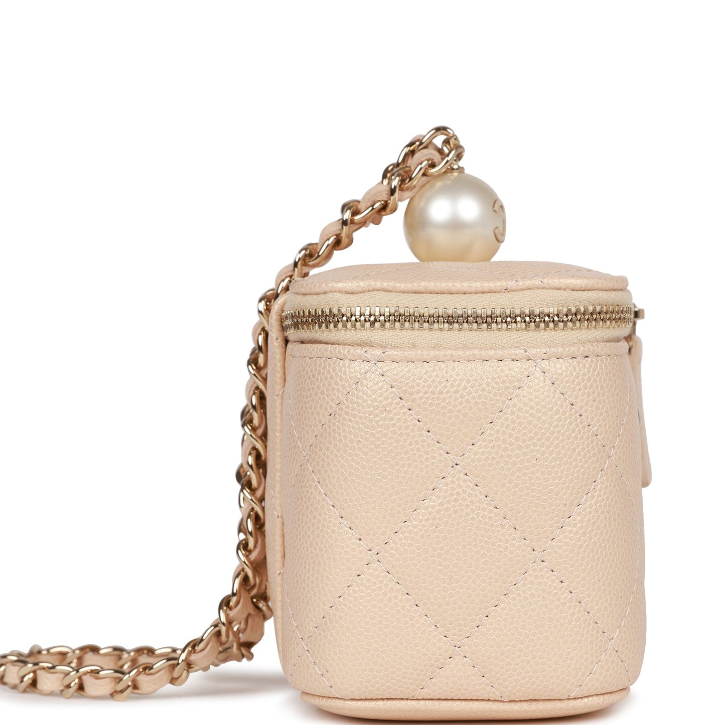Chanel Mini Pearl Vanity Beige Caviar Iridescent Light Gold Hardware