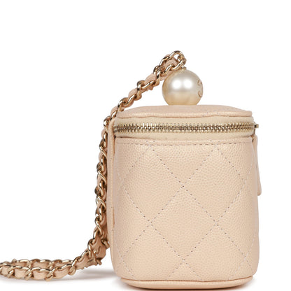 Chanel Mini Pearl Vanity Beige Caviar Iridescent Light Gold Hardware
