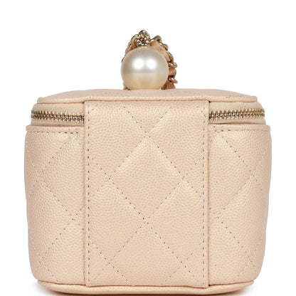 Chanel Mini Pearl Vanity Beige Caviar Iridescent Light Gold Hardware