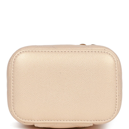 Chanel Mini Pearl Vanity Beige Caviar Iridescent Light Gold Hardware