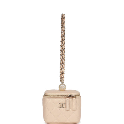 Chanel Mini Pearl Vanity Beige Caviar Iridescent Light Gold Hardware