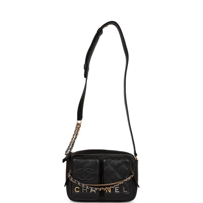 Chanel Small Camera Bag Black Calfskin Mixed Metal Hardware