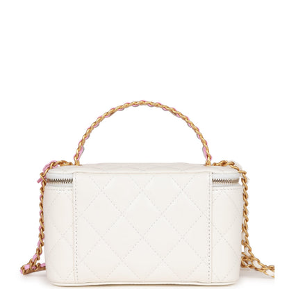 Chanel Small Vanity Case White Lambskin Leather Antique Gold Hardware