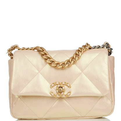 Chanel Medium 19 Flap Bag Rose Iridescent Calfskin Mixed Hardware