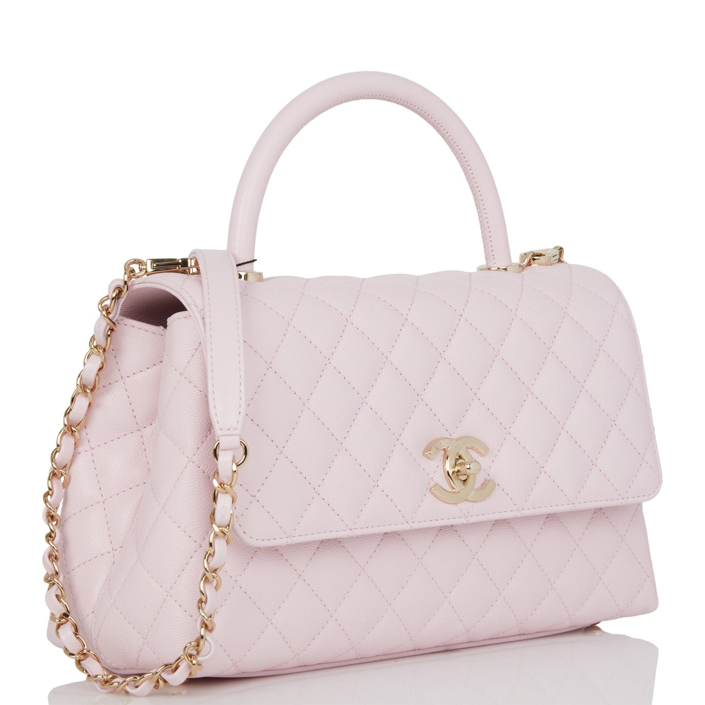 Chanel Medium Coco Handle Flap Bag Light Pink Caviar Light Gold Hardware