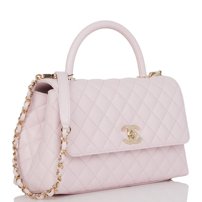 Chanel Medium Coco Handle Flap Bag Light Pink Caviar Light Gold Hardware