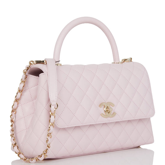 Chanel Medium Coco Handle Flap Bag Light Pink Caviar Light Gold Hardware