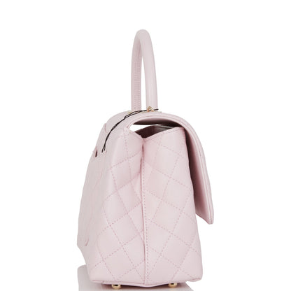 Chanel Medium Coco Handle Flap Bag Light Pink Caviar Light Gold Hardware