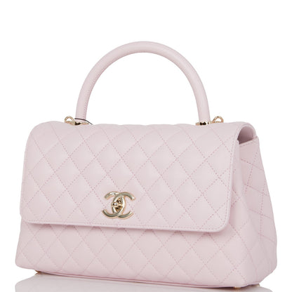 Chanel Medium Coco Handle Flap Bag Light Pink Caviar Light Gold Hardware