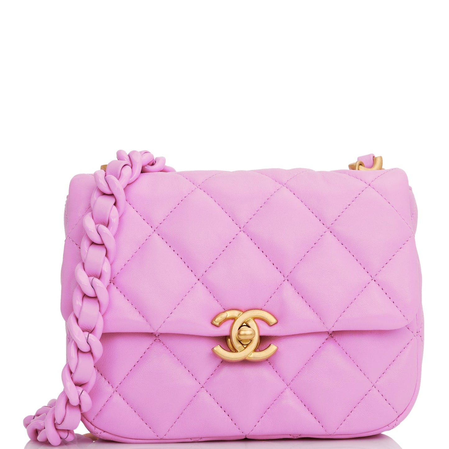 Chanel Lacquered Metal Mini Flap Bag Dark Pink Lambskin Antique Gold Hardware