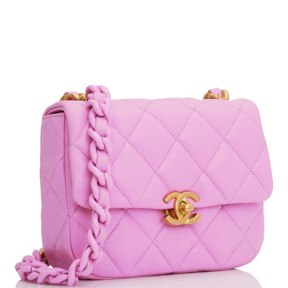 Chanel Lacquered Metal Mini Flap Bag Dark Pink Lambskin Antique Gold Hardware