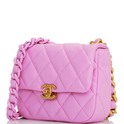 Chanel Lacquered Metal Mini Flap Bag Dark Pink Lambskin Antique Gold Hardware