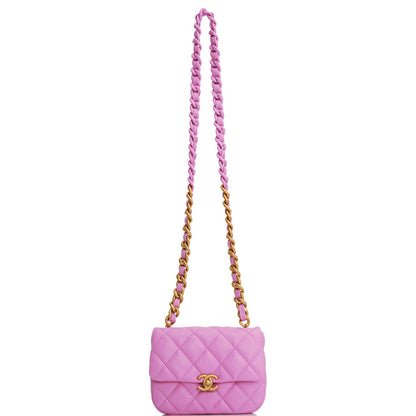 Chanel Lacquered Metal Mini Flap Bag Dark Pink Lambskin Antique Gold Hardware