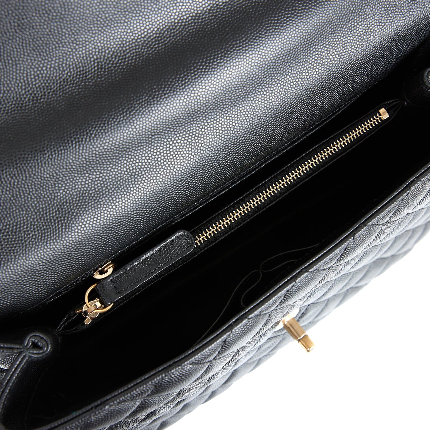 Chanel Large Coco Handle Flap Bag Black Caviar Lizard Handle Antique Gold Hardware