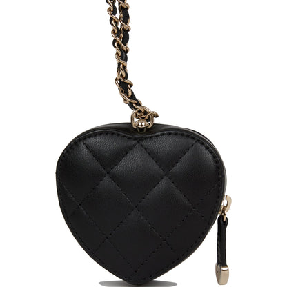 Chanel CC In Love Heart Necklace Bag Black Lambskin Light Gold Hardware