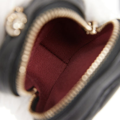 Chanel CC In Love Heart Necklace Bag Black Lambskin Light Gold Hardware