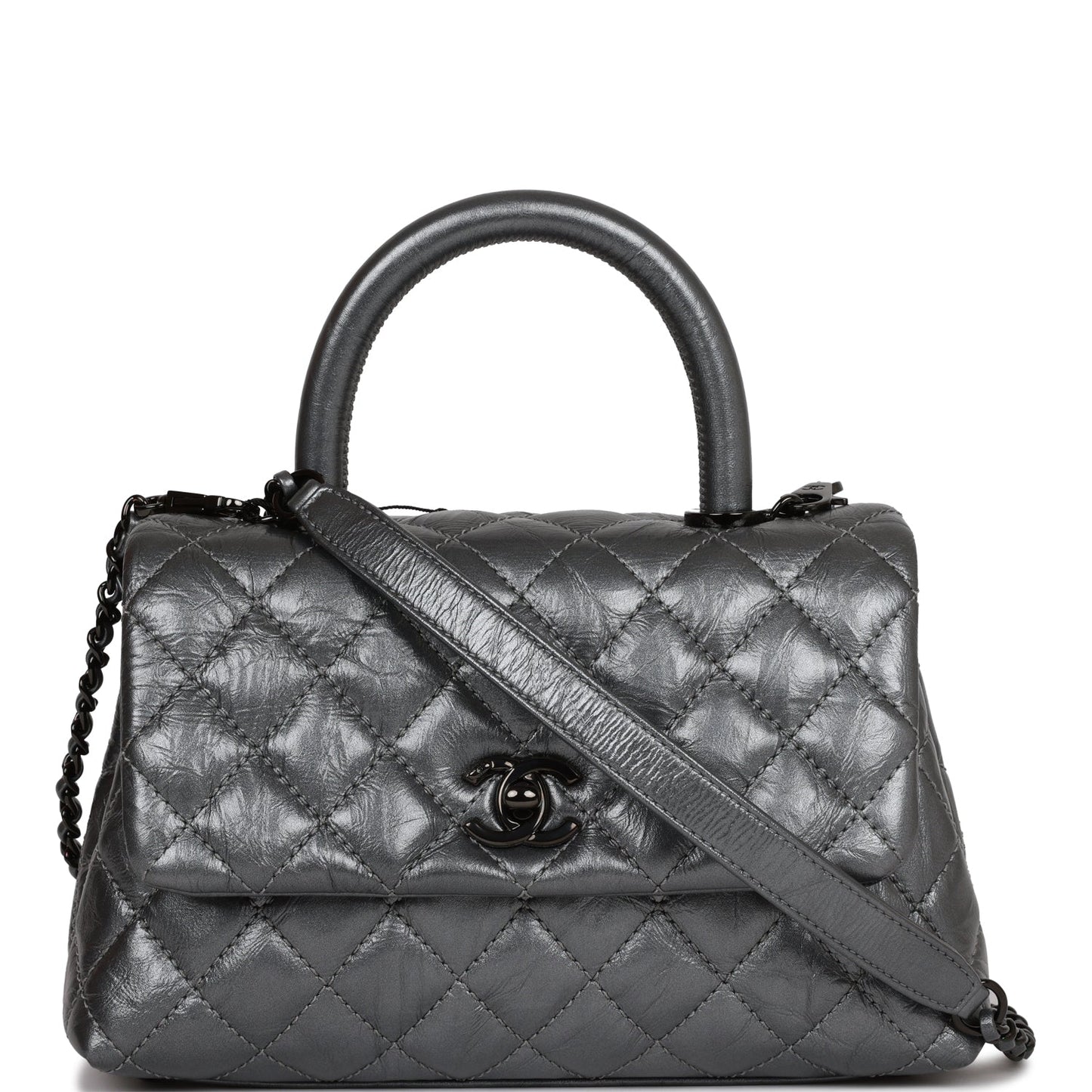 Chanel Small Coco Handle Flap Bag So Black Calfskin Black Hardware