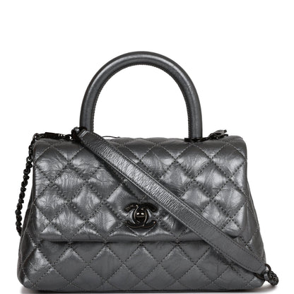 Chanel Small Coco Handle Flap Bag So Black Calfskin Black Hardware