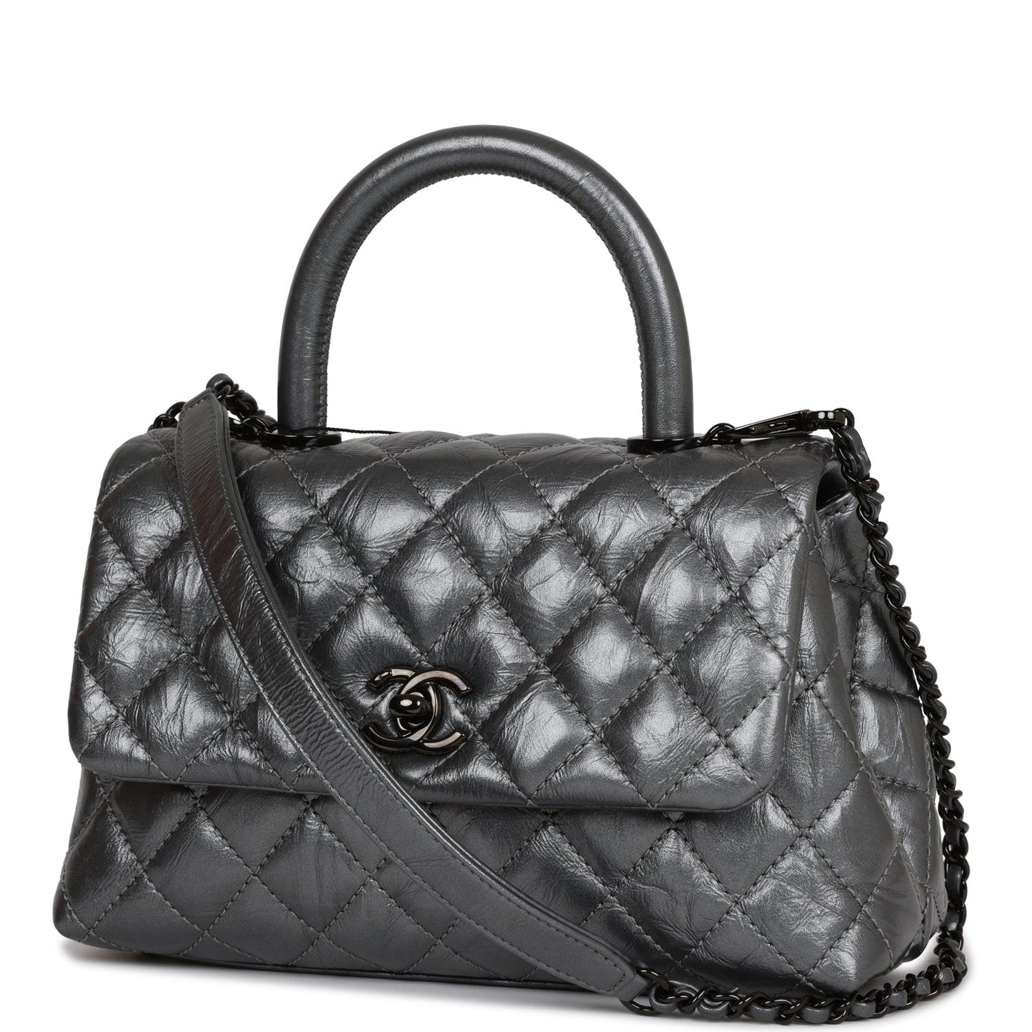 Chanel Small Coco Handle Flap Bag So Black Calfskin Black Hardware