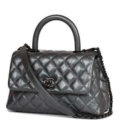 Chanel Small Coco Handle Flap Bag So Black Calfskin Black Hardware