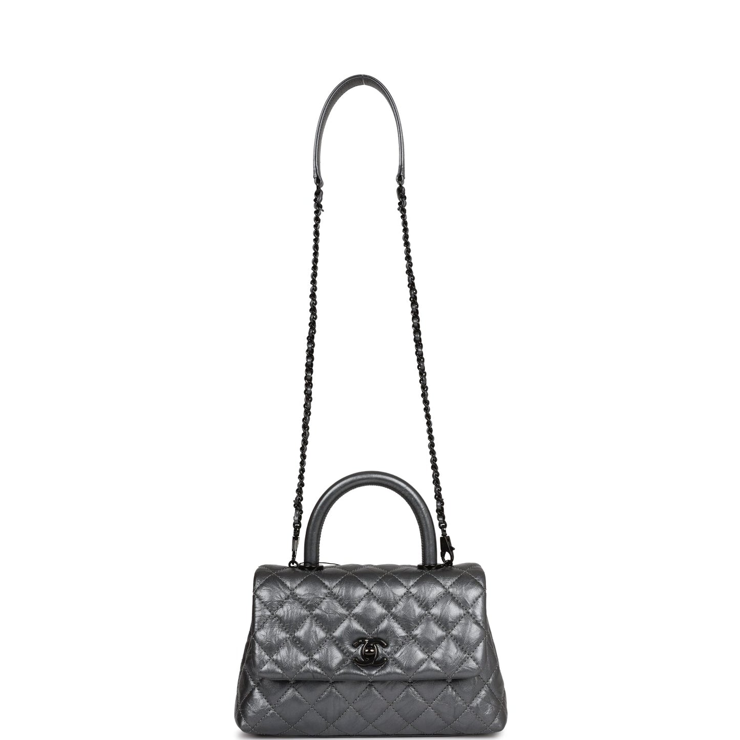 Chanel Small Coco Handle Flap Bag So Black Calfskin Black Hardware