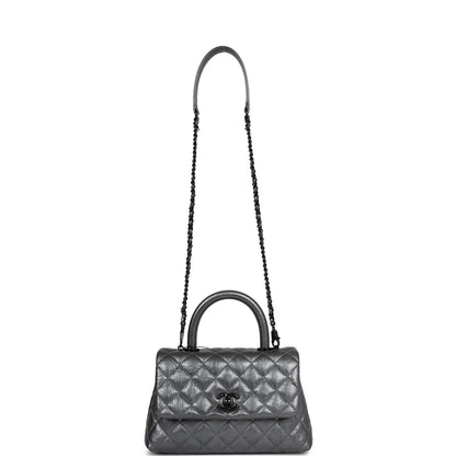 Chanel Small Coco Handle Flap Bag So Black Calfskin Black Hardware