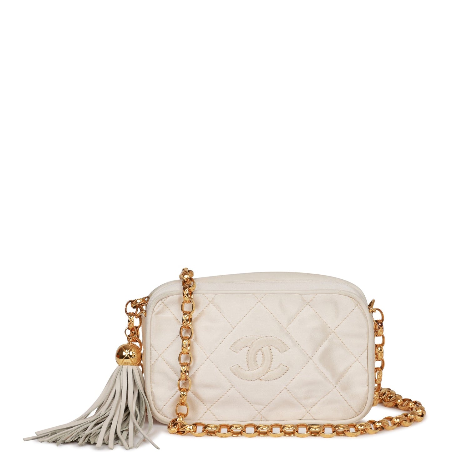 Chanel Vintage Mini Camera Bag Beige Satin Gold Hardware