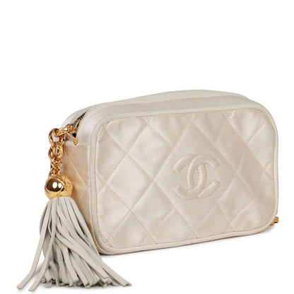 Chanel Vintage Mini Camera Bag Beige Satin Gold Hardware