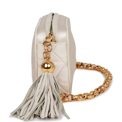 Chanel Vintage Mini Camera Bag Beige Satin Gold Hardware