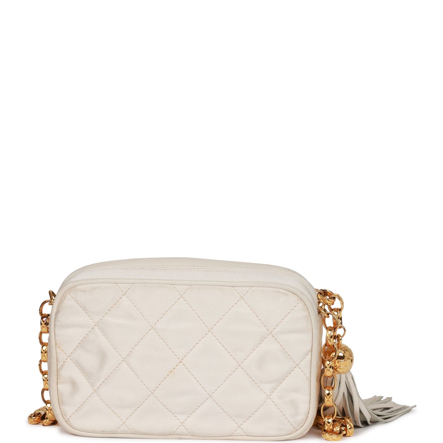 Chanel Vintage Mini Camera Bag Beige Satin Gold Hardware