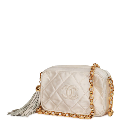 Chanel Vintage Mini Camera Bag Beige Satin Gold Hardware