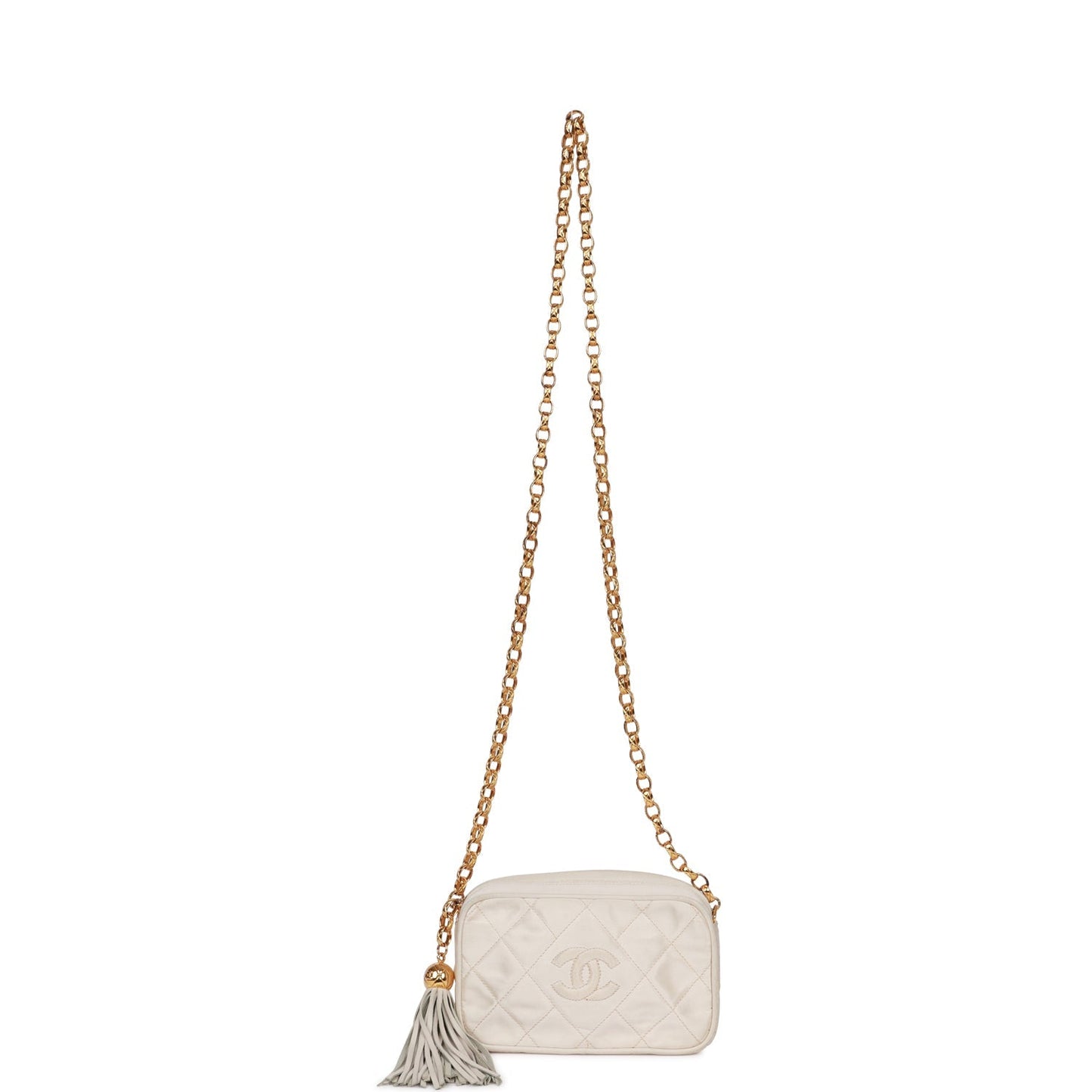 Chanel Vintage Mini Camera Bag Beige Satin Gold Hardware