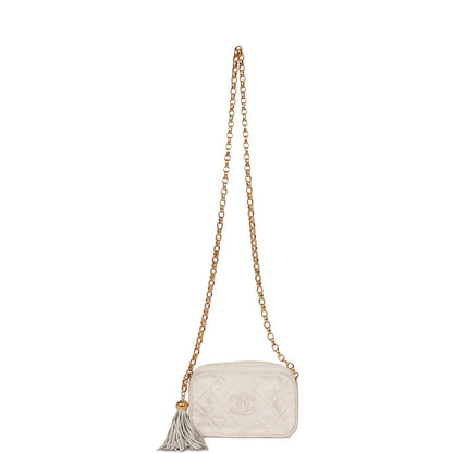 Chanel Vintage Mini Camera Bag Beige Satin Gold Hardware