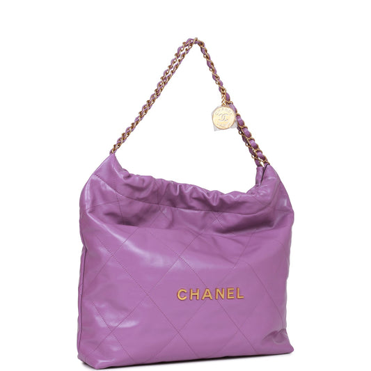 Chanel Medium 22 Bag Purple Calfskin Gold Hardware