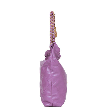 Chanel Medium 22 Bag Purple Calfskin Gold Hardware