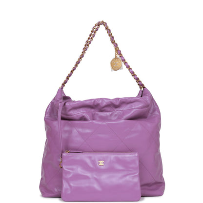 Chanel Medium 22 Bag Purple Calfskin Gold Hardware