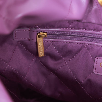 Chanel Medium 22 Bag Purple Calfskin Gold Hardware