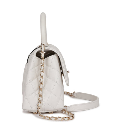 Chanel Small Coco Handle Flap Bag White Caviar Light Gold Hardware