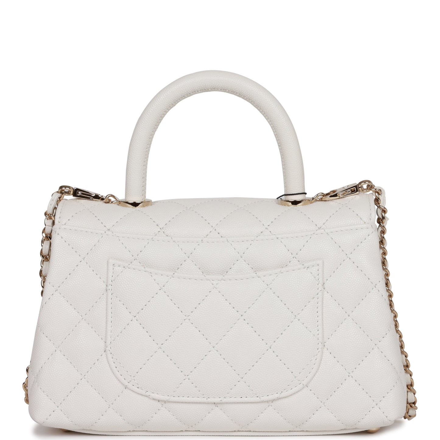 Chanel Small Coco Handle Flap Bag White Caviar Light Gold Hardware