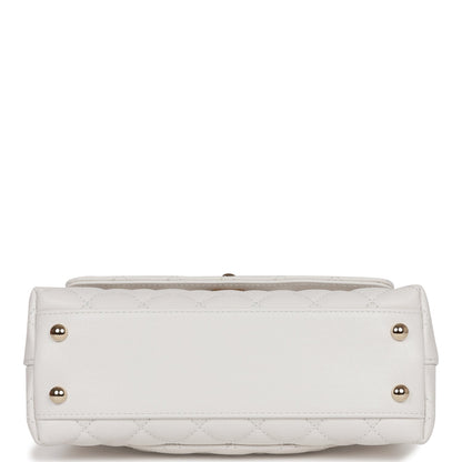 Chanel Small Coco Handle Flap Bag White Caviar Light Gold Hardware