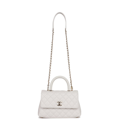 Chanel Small Coco Handle Flap Bag White Caviar Light Gold Hardware
