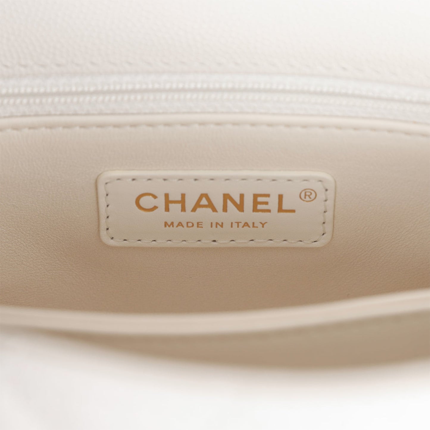 Chanel Small Coco Handle Flap Bag White Caviar Light Gold Hardware