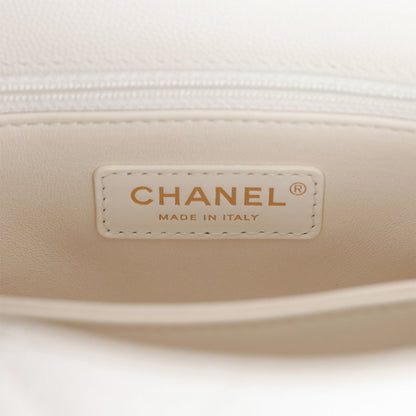 Chanel Small Coco Handle Flap Bag White Caviar Light Gold Hardware
