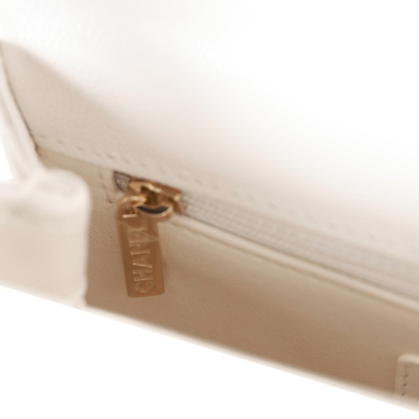 Chanel Small Coco Handle Flap Bag White Caviar Light Gold Hardware