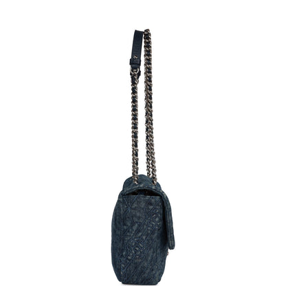 Chanel Camellia Flap Bag Distressed Blue Denim Silver Hardware